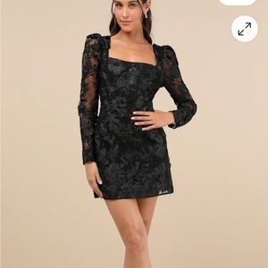 Lulu's Black Floral Lace Long Sleeve Dress